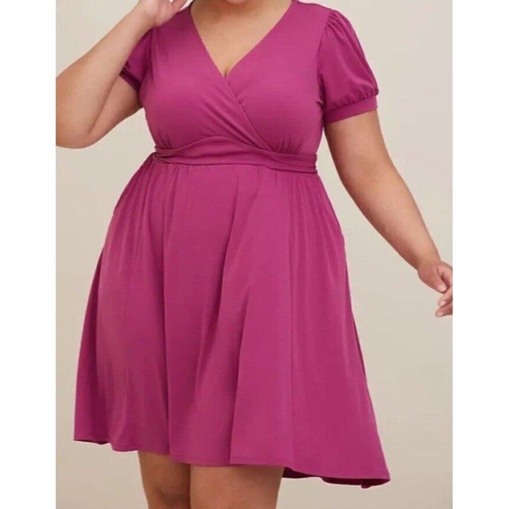 Plus Size Fuchsia Wrap-Front Mini Dress